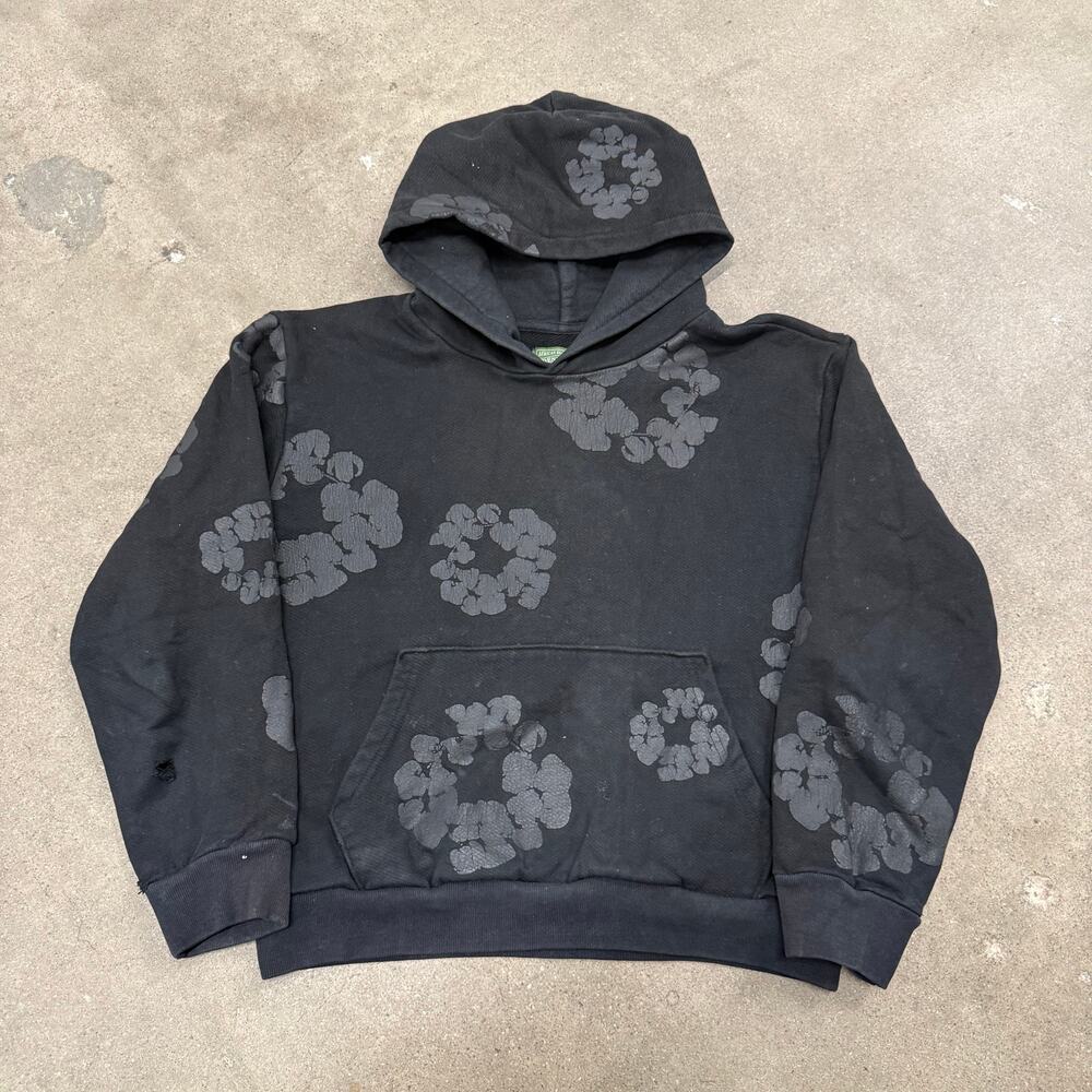 DENIM TEARS PULLOVER BLACK OVERSIZED HOODIE WOMENS SMALL